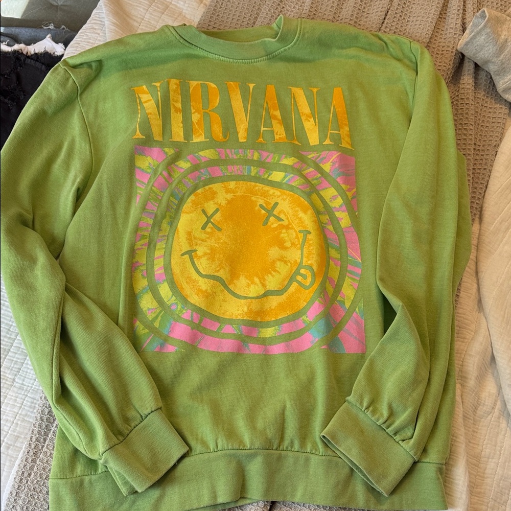 NIRVANA Lime Green Crewneck with Yellow & Pink Graphic oversized
